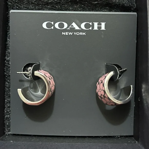 NEW Coach Huggie Earrings Pink / Silver With Butterfly Closure - Picture 3 of 15